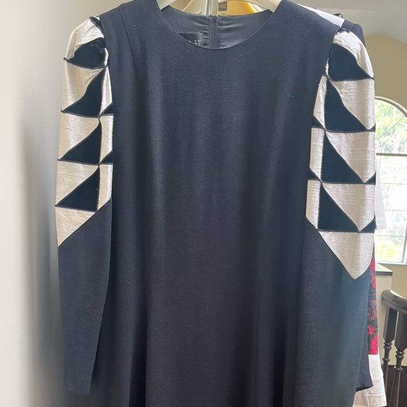 Vintage Louis Feraud Black Geometric Print Dress - Picture 2 of 6